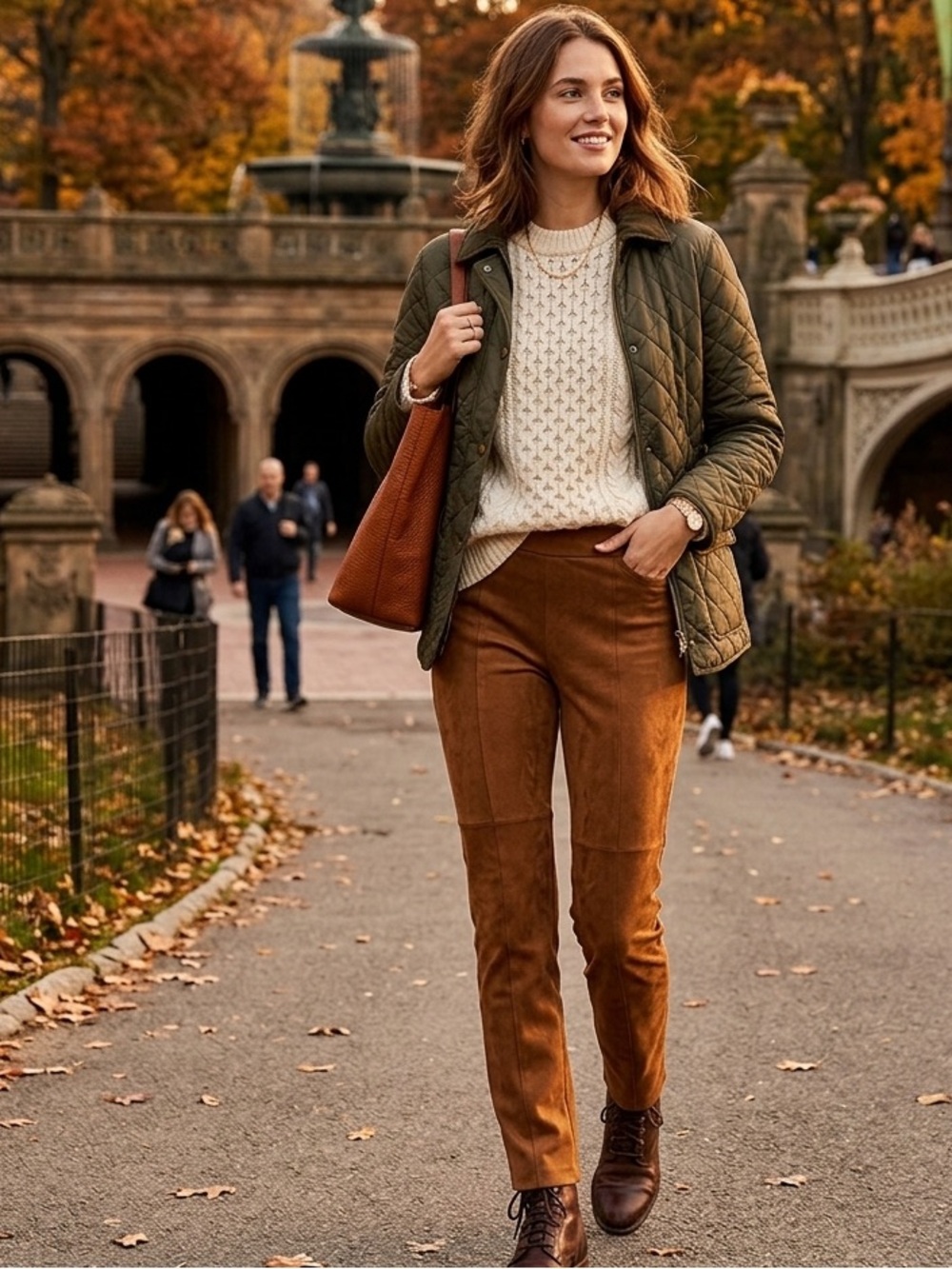 Soft Surroundings Cognac Faux-Suede Straight-Leg Pants